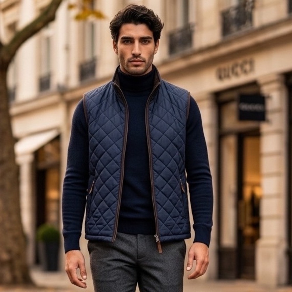 Field & Stream Mens XXL Quilted Vest Navy Blue Full Zip Gilet Outdoor Preppy